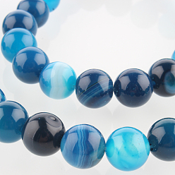 Deep Sky Blue Natural Gemstone Agate Round Bead Strands, Dyed, Deep Sky Blue, 8mm, Hole: 1mm, about 49pcs/strand, 14.96 inch