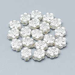 Silver 925 Sterling Silver Beads, Flower with Knot, Silver, 10x8x5mm, Hole: 2mm