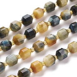 Prussian Blue Natural Tiger Eye Beads Strands, Faceted, Dyed & Heated, Round, Prussian Blue, 7x7x8mm, Hole: 0.8mm, about 38pcs/Strand, 15.35 inch(39cm)