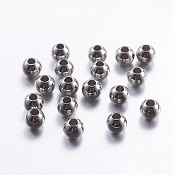 Stainless Steel Color 304 Stainless Steel Beads, Smooth, Round, Stainless Steel Color, 4x3mm, Hole: 1.5mm