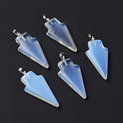 Opalite Pendentifs opalite, charme de flèche, avec les accessoires en laiton de tonalité de platine, 39~44x18.5~20x6~7mm, Trou: 3~4x5~6.5mm