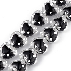 Noir Brins de perles à chalumeau manuels, avec l'émail, cœur, noir, 12x12.5x7mm, Trou: 1mm, Environ 30 pcs/chapelet, 13.39 pouce (34 cm)