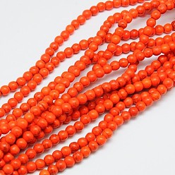 Rouge Orange Perles synthétiques turquoise brins, teint, ronde, rouge-orange, 10mm, trou: 1 mm, environ 800 pcs / 1000 g