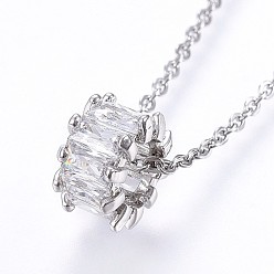 Stainless Steel Color 304 Stainless Steel Pendant Necklaces, with Cubic Zirconia, Stainless Steel Color, 17.71 inch(45cm), Pendant: 11x6.5mm