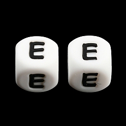 Letter E 20 piezas de cuentas de silicona con letras de cubo blanco 12x12x12 mm cuentas cuadradas del alfabeto con dados con 2 mm agujero espaciador cuentas de letras sueltas para pulsera collar fabricación de joyas, letter.e, 12 mm, agujero: 2 mm