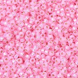 (RR643) Dyed Pink Silverlined Alabaster Perles rocailles miyuki rondes, perles de rocaille japonais, (rr 643) albâtre teinté argenté rose, 11/0, 2x1.3mm, trou: 0.8 mm, sur 1100 pcs / bouteille, 10 g / bouteille
