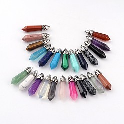 Mixed Stone Bullet Natural & Synthetic Mixed Stone Pendants, with Platinum Tone Alloy Findings, 33~40x8~10mm, Hole: 3x2mm