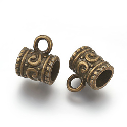 Antique Bronze Tibetan Style Alloy Tube Bails, Loop Bails, Lead Free & Cadmium Free, Bail Beads, Column, Antique Bronze, 9x7mm, Hole: 2.5mm