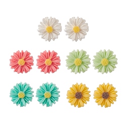 Mixed Color Resin Flower Stud Earrings, Golden 304 Stainless Steel Jewelry for Women, Mixed Color, 13.5mm, Pin: 0.7mm