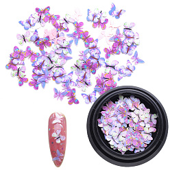 Medium Orchid Paper Cabochons, Nail Art Decorations, Lifelike Butterfly, Medium Orchid, 4~8x5~10x0.1mm, about 100pcs/box
