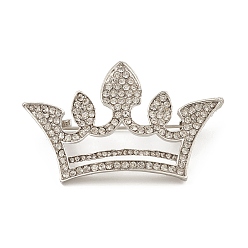 Platino Broche de corona de diamantes de imitación, insignia de aleación para ropa de mochila, Platino, 32.6x53.2x11 mm
