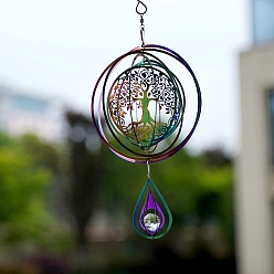 Tree of Life Moulin à vent en métal, perles de verre, Pour décoration suspendue de jardin de cour extérieure, couleur arc en ciel, arbre de la vie, 3mm
