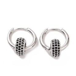 Черный Плоские круглые серьги-кольца с кубическим цирконием из бисера, платиновые латунные украшения для женщин, чёрные, 19.5 мм, штифты : 1.2 мм