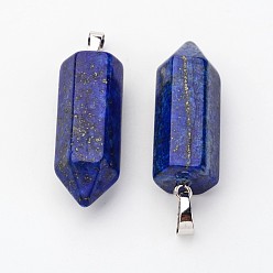 Lapis Lazuli Brass Natural Lapis Lazuli Pendants, Bullet, Platinum, Pointed Pendant, 33~36x12mm, Hole: 5x7mm