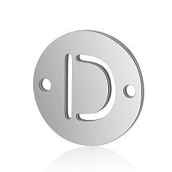 Letter D Titanium Steel Links connectors, Flat Round with Letter, Stainless Steel Color, Letter.D, 12x0.8mm, Hole: 0.8mm