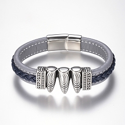Bleu Acier Clair Tressés bracelets cordon en cuir pour hommes, avec 304 accessoires en acier inoxydable et les fermoirs magnétiques, bleu acier clair, 8-5/8 pouces (220 mm)
