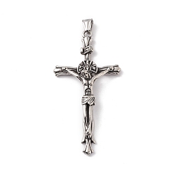 Argent Antique Pendentifs en acier inoxydable, charmes de croix crucifix, argent antique, 304mm, Trou: 84x43x13mm