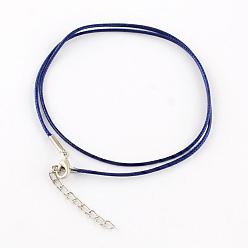 Bleu Marine Coton ciré création de collier cordon, avec des agrafes en alliage pince de homard et chaînes terminales de fer, platine, bleu marine, 17.4 pouce (44 cm)