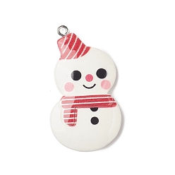Snowman Christmas Theme Opaque Resin Pendants, Christmas Charms, with Platinum Tone Iron Loops, Snowman, 43x24x5mm, Hole: 1.8mm