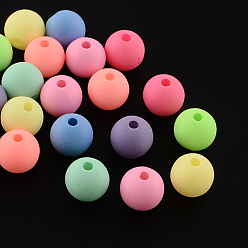 Couleur Mélangete Jet rond peint perles acryliques fluorescentes, couleur mixte, 10mm, trou: 2 mm, environ 1020 pcs / 500 g