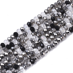 Black Electroplate Glass Beads Strands, Pearl Luster Plated, Faceted, Rondelle, Black, 3x2.5mm, Hole: 0.7mm, about 188~190pcs/16.93 inch~17.71 inch(43~45cm)