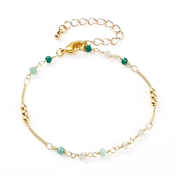 Colorful Faceted Glass Beaded Bracelets, with Brass Beads and Lobster Claw Clasps, Round, Real 18K Gold Plated, Colorful, 7-1/4 inch(18.3cm)