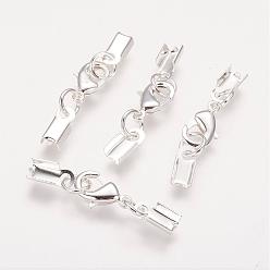 Silver Clip Ends With Lobster Claw Clasps, Nice for Jewelry Making, Brass, Silver Color Plated, 33x5mm