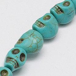 Turquoise Moyen Perles synthétiques turquoise brins, teint, crane, turquoise moyen, 30x23x29mm, trou: 1 mm, environ 40 pcs / 1000 g