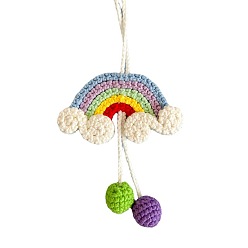 Colorful Handmade Macrame Cotton Crochet Rainbow Pendant Decorations, for Car Mirror Hanging Accessories, Colorful, 270x100mm