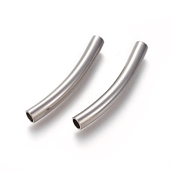 Stainless Steel Color 304 Stainless Steel Tube Beads, Curved Tube Noodle Beads, Curved Tube, Stainless Steel Color, 40x5mm, Hole: 4mm