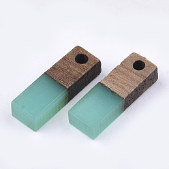 Turquoise Moyen Pendentifs en bois de résine et de noyer, rectangle, turquoise moyen, 17x5.5x3~3.5mm, Trou: 1.5mm