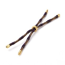 Indigo Nylon Cord Silder Bracelets, for Connector Charm Bracelet Making, with Rack Plating Golden Brass Findings, Long-Lasting Plated, Cadmium Free & Lead Free, Indigo, 8-5/8~9 inch(22~22.8cm), 0.3cm, Hole: 2.6mm