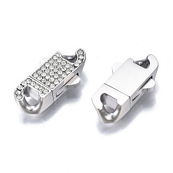 Stainless Steel Color 304 Stainless Steel Box Clasps, with Crystal Rhinestone, Oval, Stainless Steel Color, 20x11x4mm, Hole: 2x3.5mm
