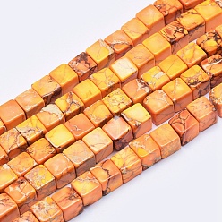 Оранжевый Натуральные имперские нитки из бисера яшмы, окрашенные, кубические, оранжевые, 4 мм, отверстие : 0.8 мм, около 195 шт / нитка, 15.7 дюйм