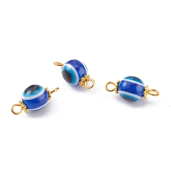 Blue Evil Eye Resin Beads Link Connector, with Alloy Daisy Spacer Beads and Iron Eye Pin, Blue, 17x8mm, Hole: 2mm