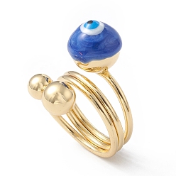 Azul Anillos de dedo redondos de esmalte con mal de ojo, Anillo de estilo envolvente de latón chapado en oro real 18k para mujer., azul, 5.5~19.5 mm, diámetro interior: 18 mm