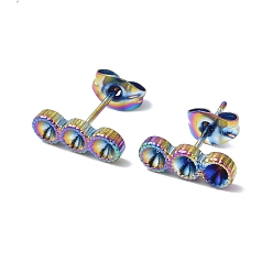 Rainbow Color Ion Plating(IP) 304 Stainless Steel Stud Earring Findings, with Rhinestone Settng and Ear Nuts, Flat Round, Rainbow Color, Fit For 2.5mm Rhinetstone, 12.5x4.5mm, Pin: 0.7mm