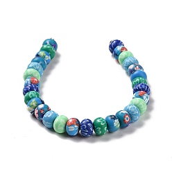 Coloré Brin de perles pate polymère faits à la main , avec des perles de rocaille, rondelle avec motif de fleurs, colorées, 8~8.5x5~5.5mm, Trou: 2.5mm, Environ 29 pcs/chapelet, 7.44 pouce (18.9 cm)