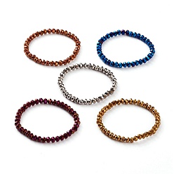 Mixed Color Electroplate Glass Beads Stretch Bracelets, Faceted, Rondelle, Mixed Color, Inner Diameter: 2-1/4 inch(5.8cm), Beads: 5x6mm