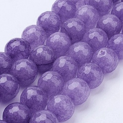 Medium Purple Natural Malaysia Jade Bead Strands, Dyed, Faceted, Round, Medium Purple, 10mm, Hole: 1mm, about 37pcs/strand, 14.5 inch(36.83cm)