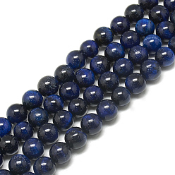 Dark Blue Natural Tiger Eye Beads Strands,  Dyed, Round, Dark Blue, 10mm, Hole: 1mm, about 38pcs/strand, 14.9~15.3 inch