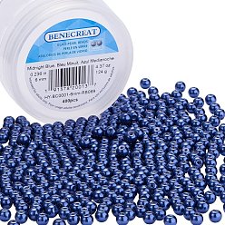 Bleu Nuit Perles rondes en verre teinté écologique, bleu minuit, 6mm, trou: 1.2~1.5 mm, environ 400 / boîte