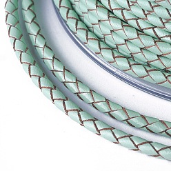 Аквамарин Оплетенный шнур из натуральной кожи, кожаный шнур ювелирных изделий, ювелирные изделия DIY делает материал, аквамарин, 3 мм, около 21.87 ярдов (20 м) / рулон