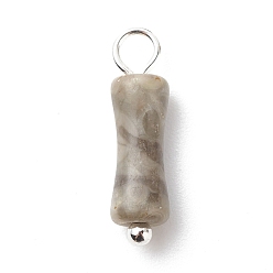 Fossil Natural Fossil Pendants, with Silver Tone Brass Findings, Bamboo-Shaped Charm, 17.5x5mm, Hole: 2.5~2.7mm