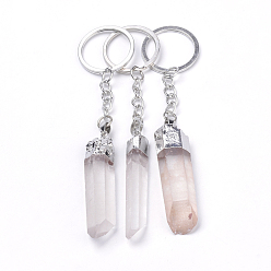 Quartz Crystal Natural Crystal Quartz Keychain, with Iron Findings, Nuggets, Platinum, 119~122mm