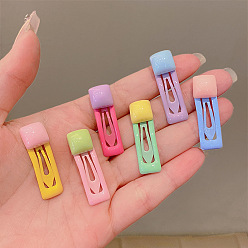 Square Plastic & Iron Snap Hair Clips, Macaron Color Hair Accessories for Girls, Square Pattern, 30mm, 6pcs/set