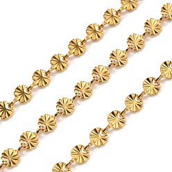 Chapado en Oro Real 18K 304 cadenas de eslabones de acero inoxidable de flores, soldada, con carrete, real 18 k chapado en oro, 6.5x4x2.5 mm, 10 m / rollo