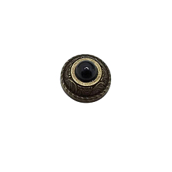 Черный Сплав цинка кнопки, с пластиковыми бусинами, имитирующими бирюзу, и железными шурупами., для кошелька, , украшение кожаных ремесел, полукруглый, чёрные, 12 мм
