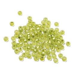 Yellow Green Frosted Silver Lined Glass Seed Beads, Round Hole, Round, Yellow Green, 3x2mm, Hole: 1mm, 787pcs/bag