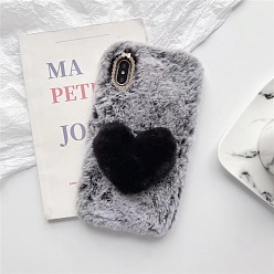 Black Warm Plush Mobile Phone Case for Women Girls, Winter Heart Shape Camera Protective Covers for iPhone13 Pro Max, Black, 16.08x7.81x0.765cm